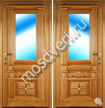 Элитная входная дверь из массива дуба со стеклом и резьбой - купить от производителя Мосдвери Элитная входная дверь из массива дуба со стеклом и резьбой